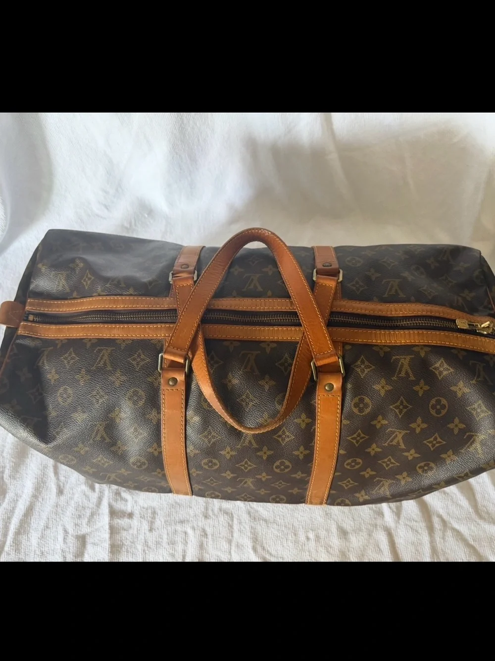 Louis Vuitton Brown Monogram Sac Souple 55 Weekend Travel Bag Tan Leather Trim